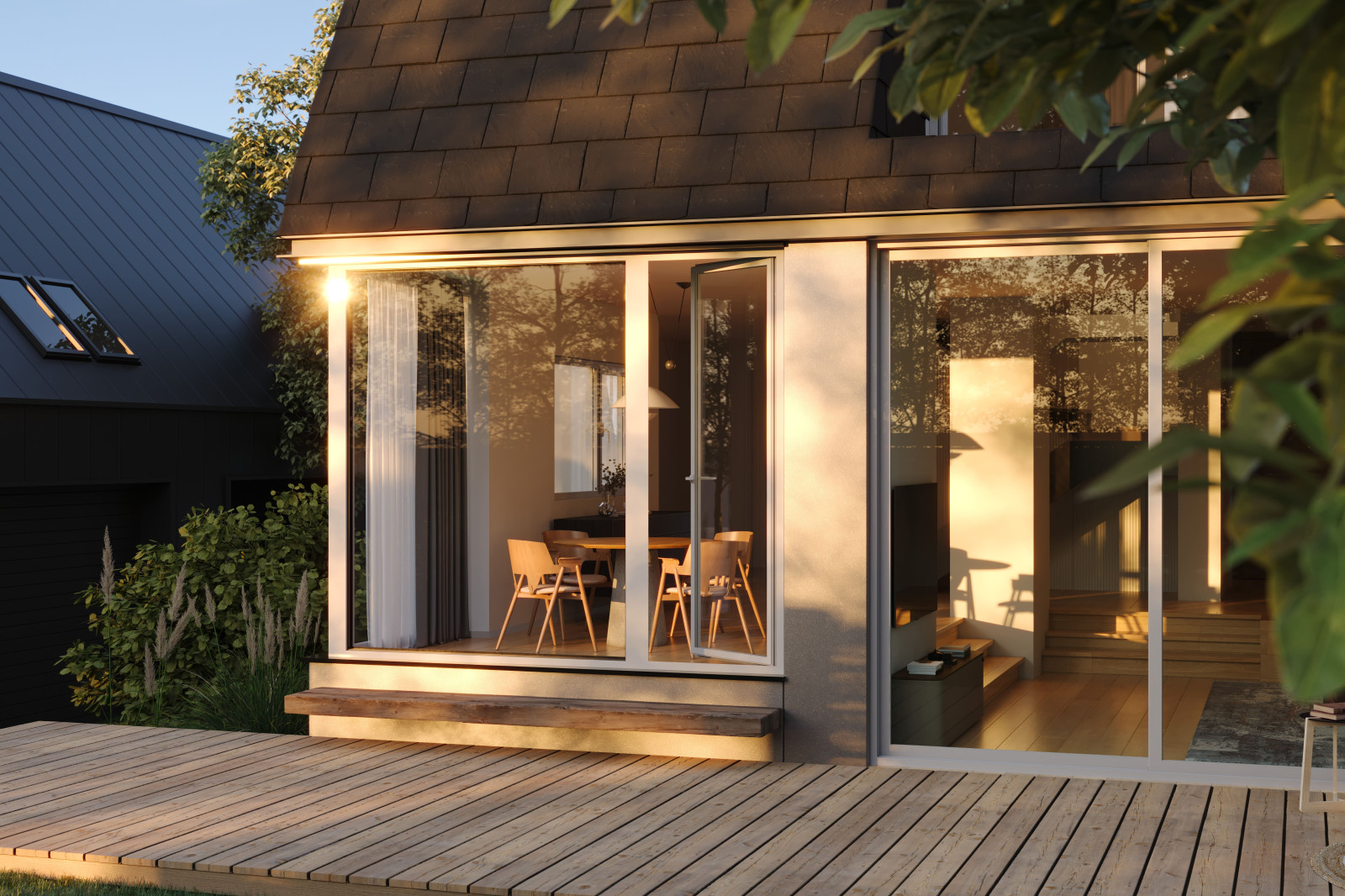 Modern home with a glass balcony enclosure designed for year round comfort
